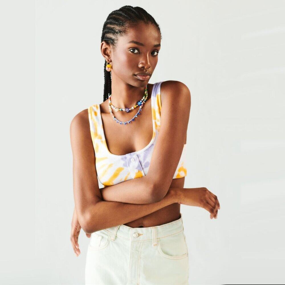 Zara Tie-Dye Cropped Tank Top Bralette White Purple Yellow Womens L